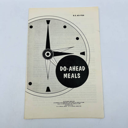 1930s DO-AHEAD MEALS Recipe Cooking Booklet University of Nebraska C11