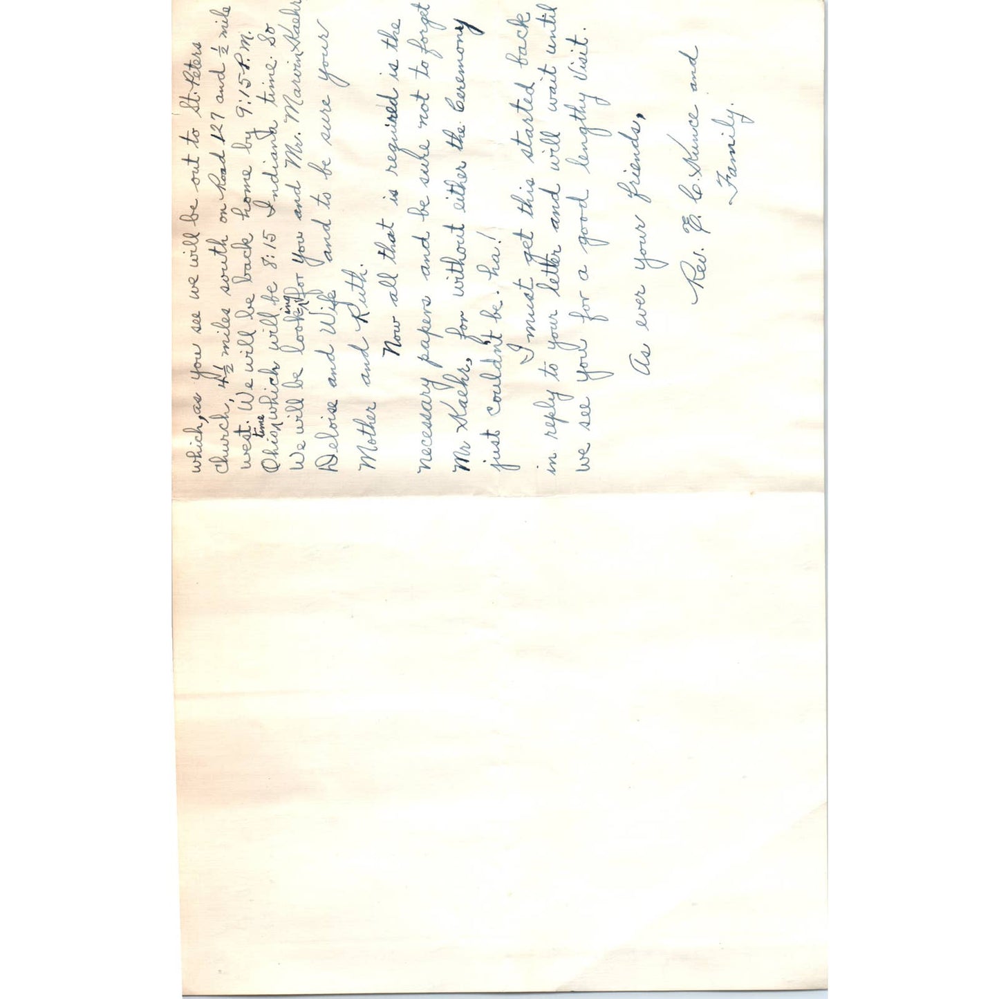 1936 Handwritten Letter Rev Kunce Van Wert OH to Mildred Earhart Markle IN SF2