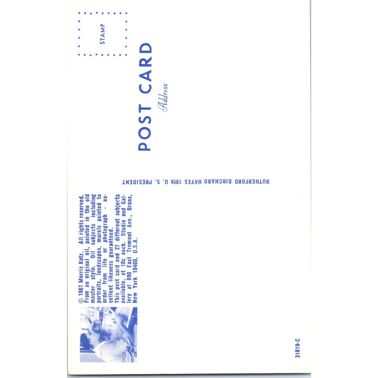 Rutherford B. Hayes Portrait Morris Katz 1960s Original Postcard TK1-21