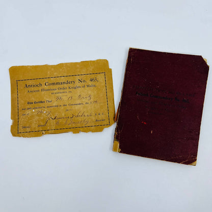 1914 Antioch Commandery No.463 Knights of Malta Constitution & Certificate TD8
