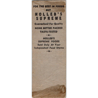 Holleb's Coffee, Canned Ragamuffin Peaches Advertising Matchbook Cover MM9-1