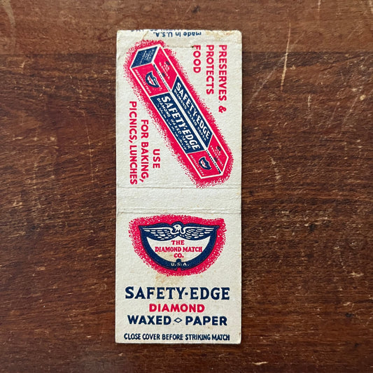 Safety Edged Diamond Waxed Paper Advertising Matchbook Cover SA9-M12