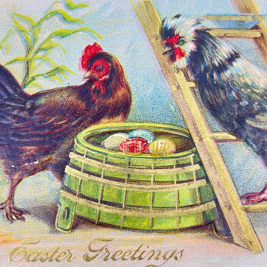 1910s Postcard Easter Embossed Chickens with Decorated Eggs SC9
