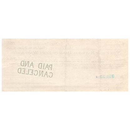 1911 First National Bank of Fort Wayne Indiana Bank Check AD8-1