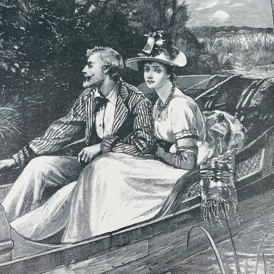 1880s Victorian Art Print Engraving ARTHUR BONNICASTLE & MILLIE FORD JG Holland