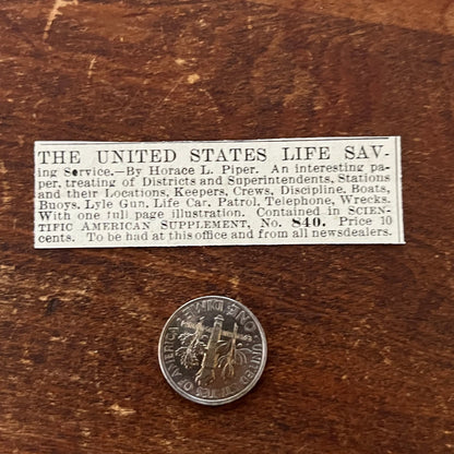 US Life Saving Service Horace L. Piper Original Advertisement AD8-P28