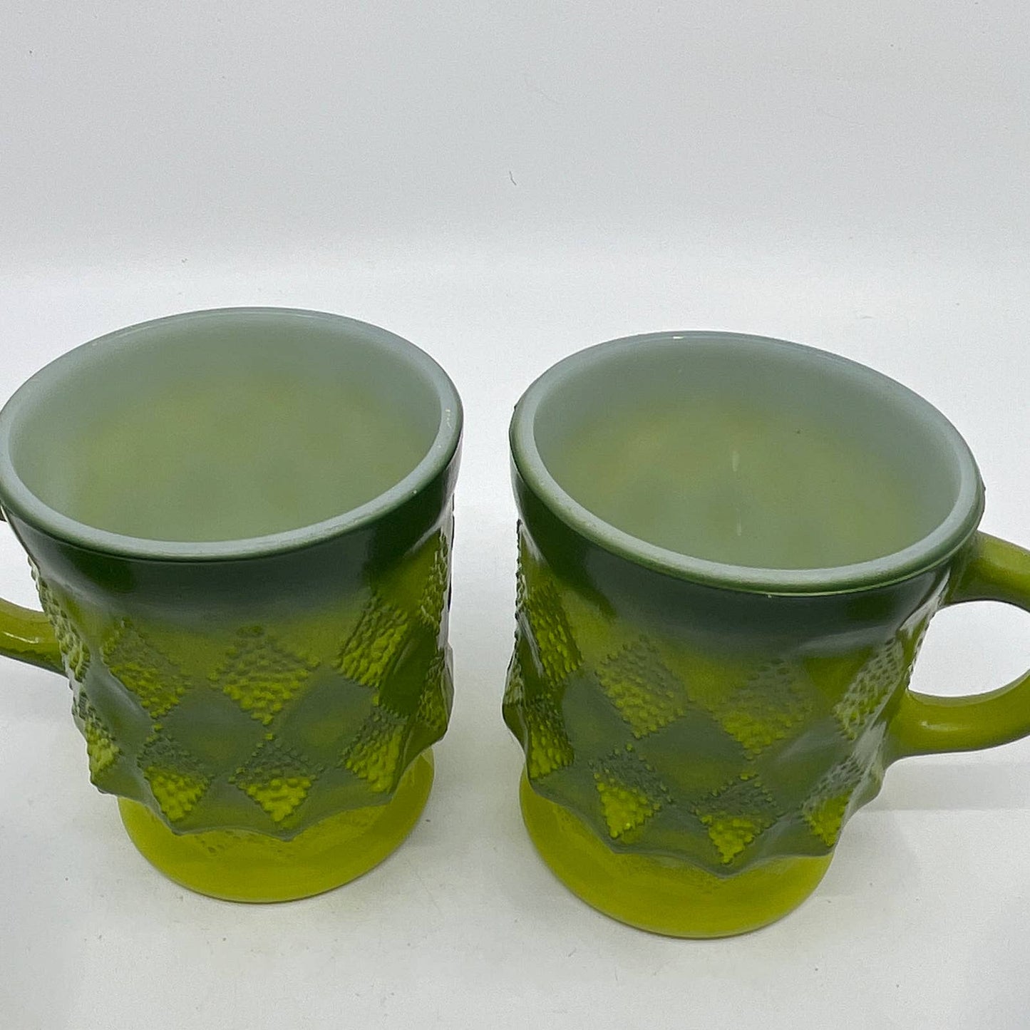 Vintage Fire King GREEN Ombre Kimberly Diamond Mug Set of 4 TH5-1