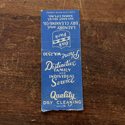 Oak Park Dry Cleaning Kansas City MO Advertising Matchbook Cover SB3-M6