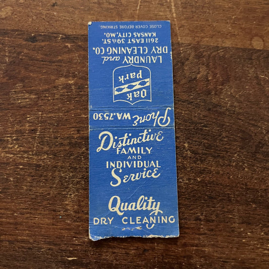 Oak Park Dry Cleaning Kansas City MO Advertising Matchbook Cover SB3-M6