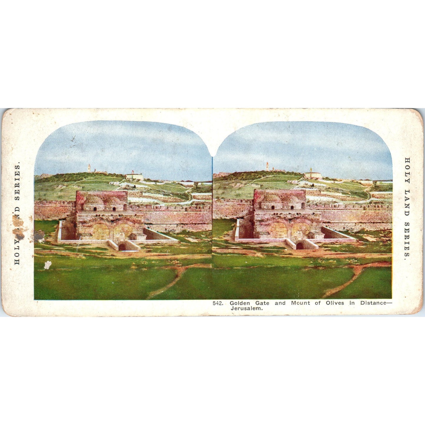 Golden Gate & Mount of Olives Jerusalem - Antique Stereoview Card H3-2