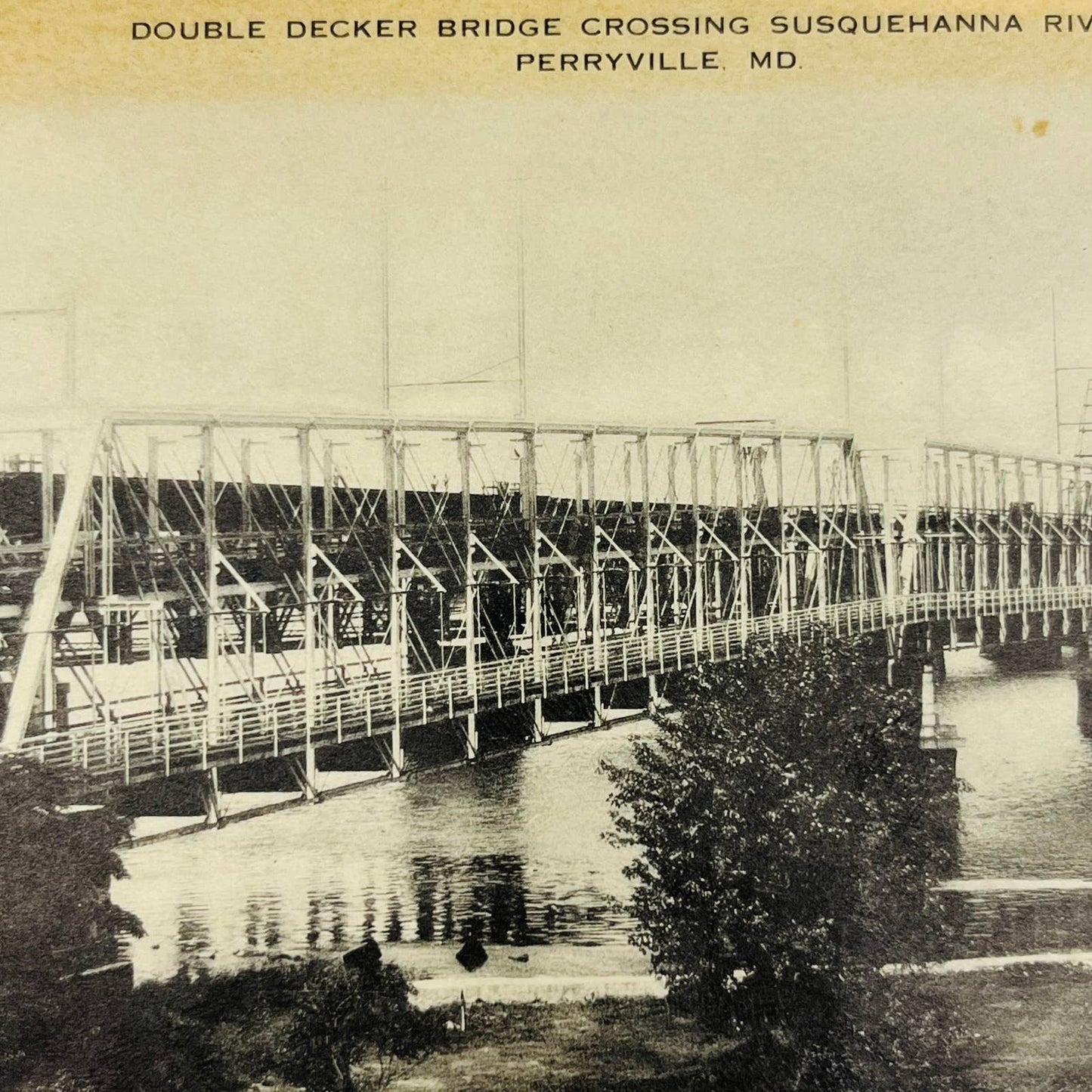 1910s Post Card Double Decker Bridge Susquehanna River Perryville MD PA8