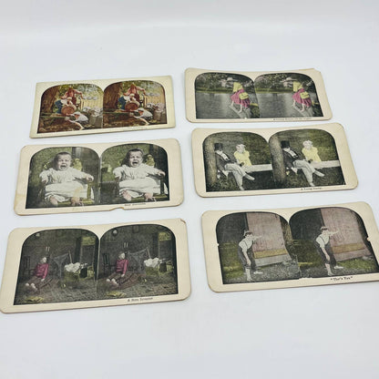 c1890 Lot of 6 Stereoview Cards Hand Tinted Pictures VICTORIAN CHILDREN TA7-16