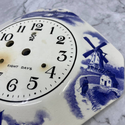 1930s Irving Miller Eight Day Porcelain Wall Clock Face Blue Delft TI9