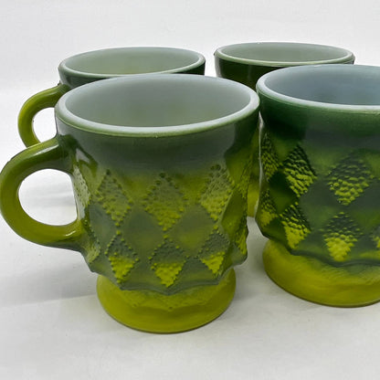 Vintage Fire King GREEN Ombre Kimberly Diamond Mug Set of 4 TH5-1