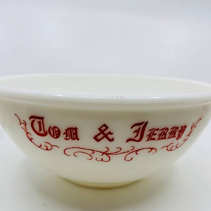 Vintage McKee Tom & Jerry Holiday Christmas Milk Glass Punch Bowl & 10 Cups