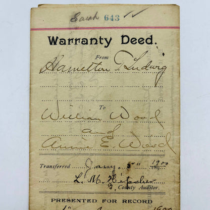 1900 Warranty Deed William Wood Marion Ohio C12