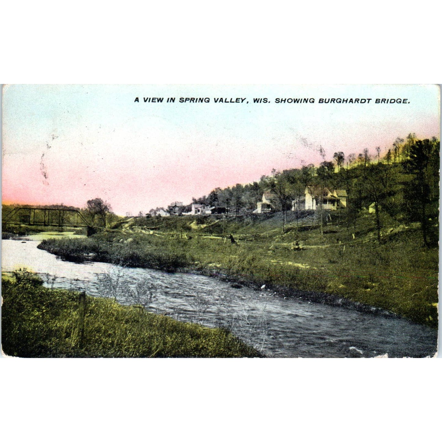 Spring Valley WI Showing Burghardt Bridge 1910 Original Postcard TJ9-P3