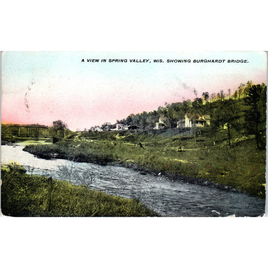 Spring Valley WI Showing Burghardt Bridge 1910 Original Postcard TJ9-P3