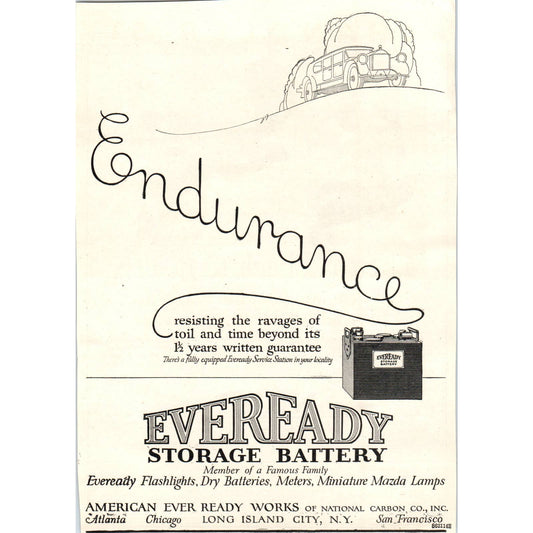 Eveready Storage Battery for Automobiles - 1921 Original Ad TJ7-L