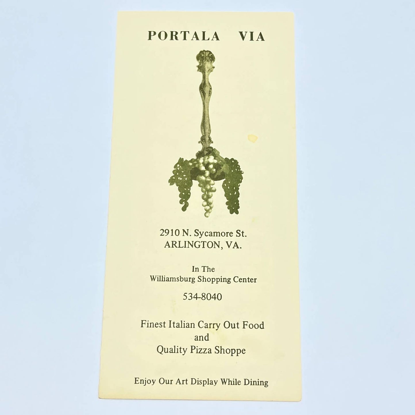 1960s Portala Via Italian Restaurant Menu Arlington VA AB8