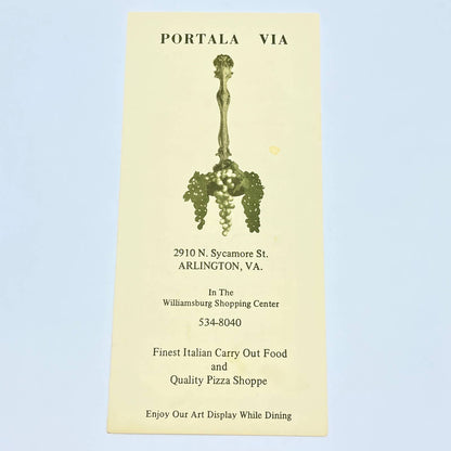 1960s Portala Via Italian Restaurant Menu Arlington VA AB8