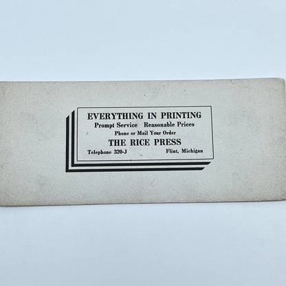1910s Blotter Card The Rice Press Everything in Printing Flint MI SC8