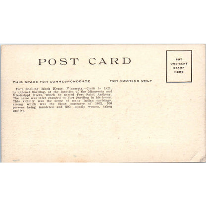 Fort Snelling Block House Minnesota c1910 Original Postcard TK1-27