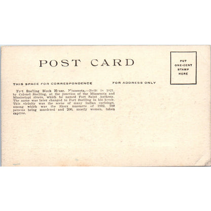 Fort Snelling Block House Minnesota c1910 Original Postcard TK1-27