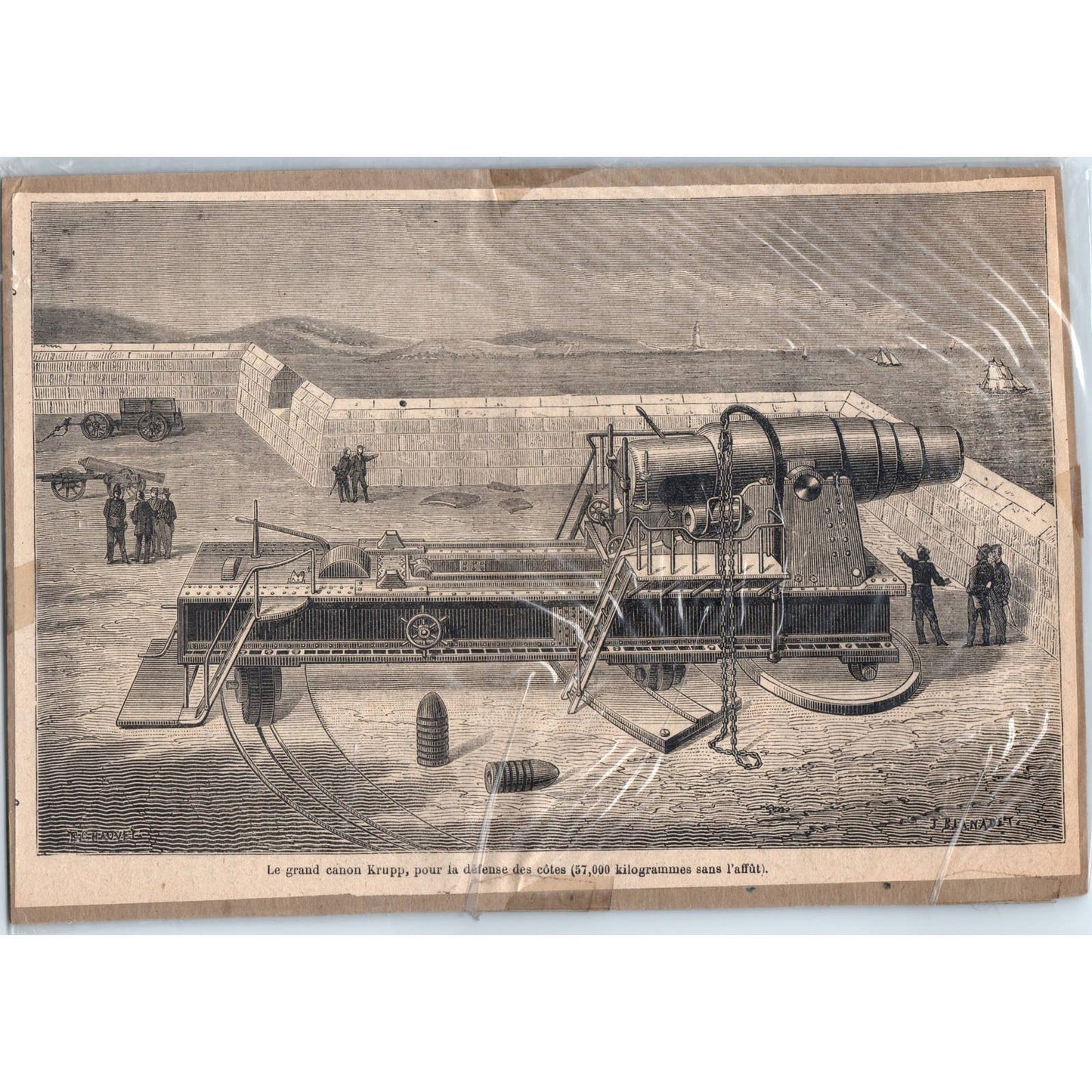 1880s French Wood Engraving The large Krupp Cannon 6x9" TJ1-1