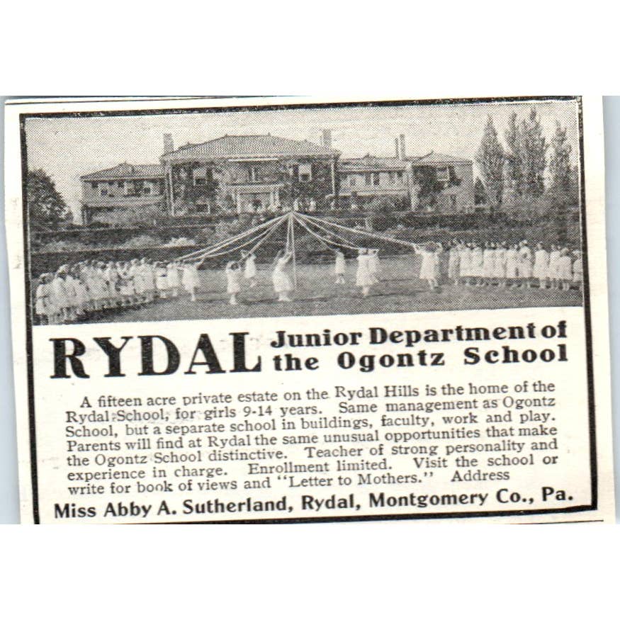 Rydal Ogontz School Abby A Sutherland Montgomery Co PA - 1921 Original Ad TJ7-S7