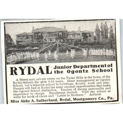 Rydal Ogontz School Abby A Sutherland Montgomery Co PA - 1921 Original Ad TJ7-S7