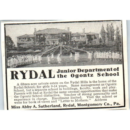 Rydal Ogontz School Abby A Sutherland Montgomery Co PA - 1921 Original Ad TJ7-S7