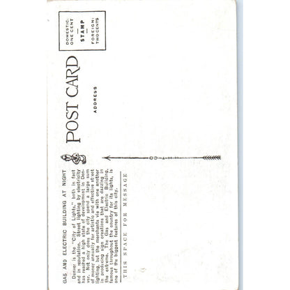 Gas and Electric Building at Night Denver Colorado Original Postcard TK1-29