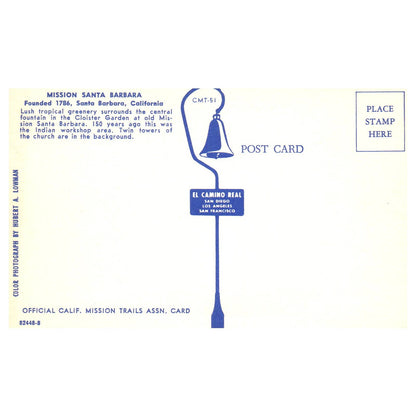 Vintage Postcard - Mision Santa Barbara California Cloister Garden TJ7-1