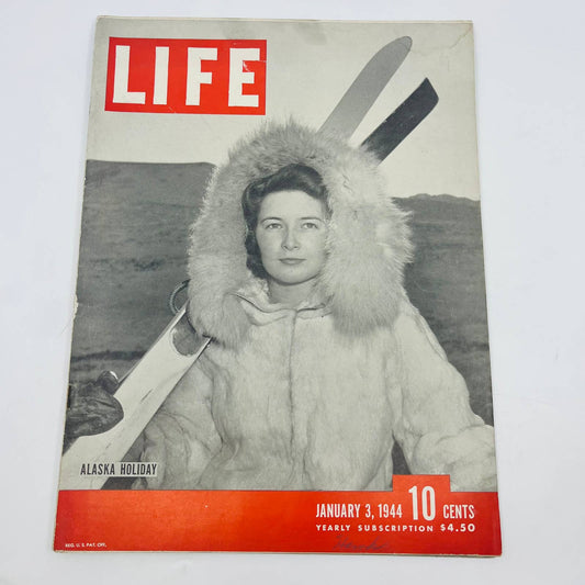 Vintage LIFE Magazine Issue Jan 3, 1944 Barbara Belle Brubaker Skiing Alaska TD9