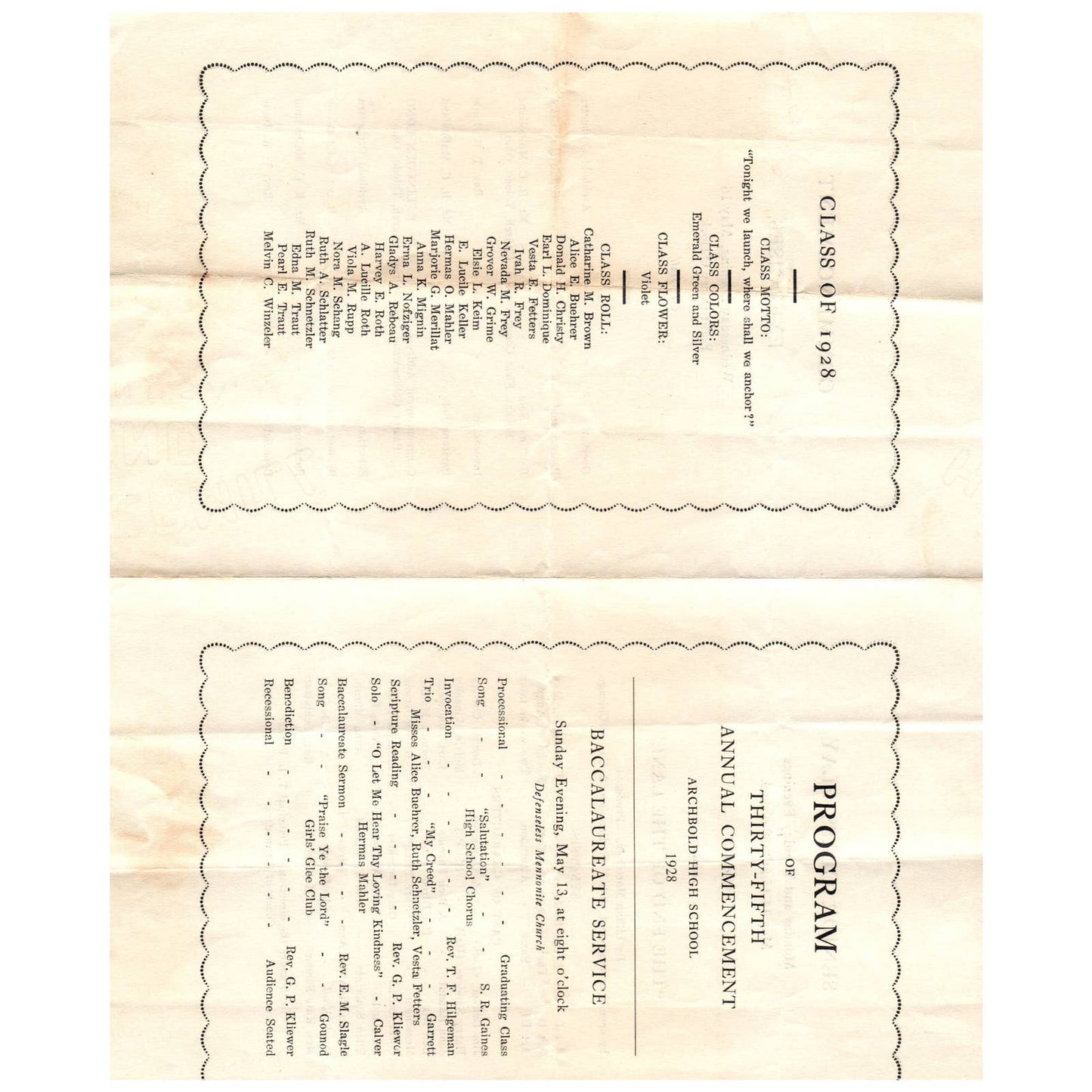 1928 Program 35th Annual Commencement Archbold High School AD8