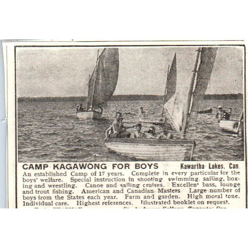 c1920 Harper's Ad - Camp Kagawong for Boys Kawartha Lakes E.A. Chapman EA3-1