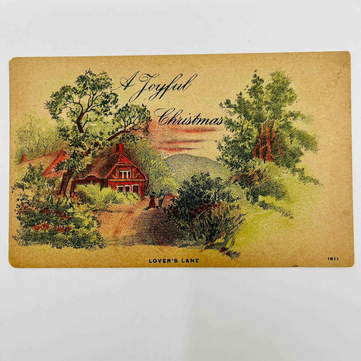 1910s Christmas Post Card Cottage Lover’s Lane PA4