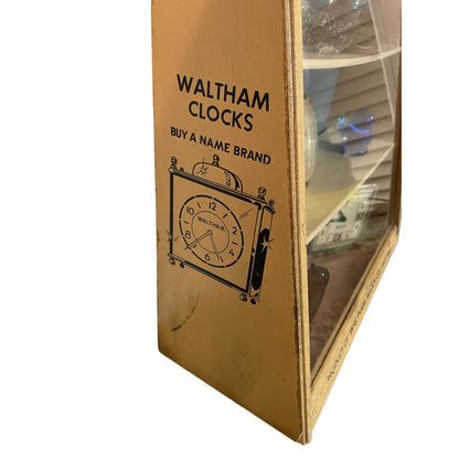 Vintage Waltham Alarm Clocks Store Display Case Glass Cabinet with Shelves