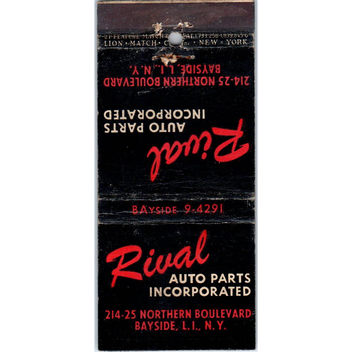 Rival Auto Parts Bayside Long Island NY Advertising Matchbook Cover SA1-M10
