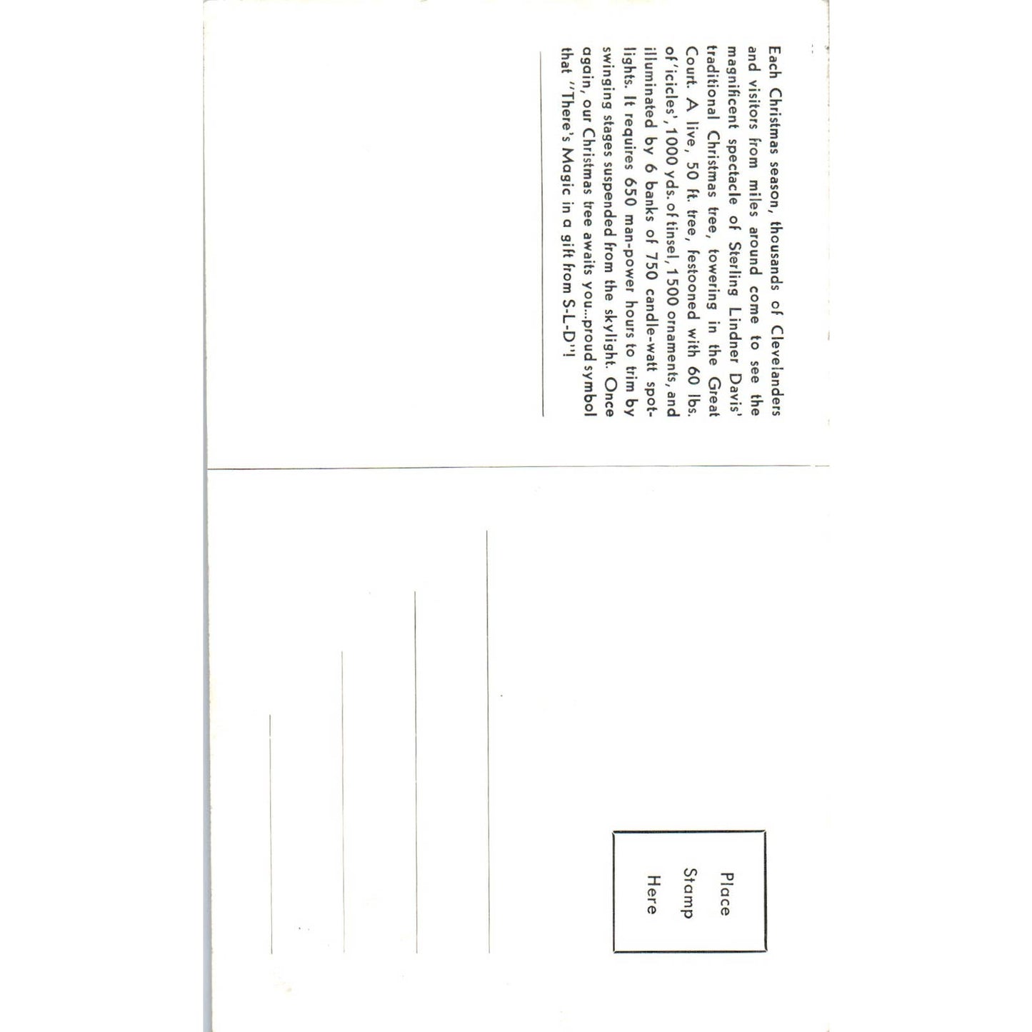 Vintage Postcard Sterling Christmas Tree Lindner Davis Cleveland OH TD8-O2