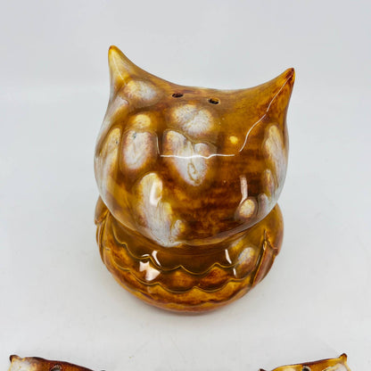 Retro Hand Painted Ceramic Owl Wind Chime w/ 3 Owlets 5.5” TC7