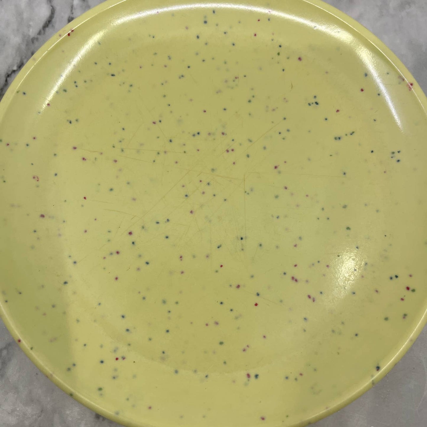 MCM Imperial Ware Speckled Confetti Yellow Dessert Plate Set Melmac Malamine TA3