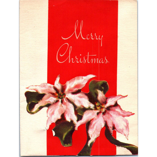 1940s Nat Ptg Co Thompsonville Christmas Card Poinsettias SF2