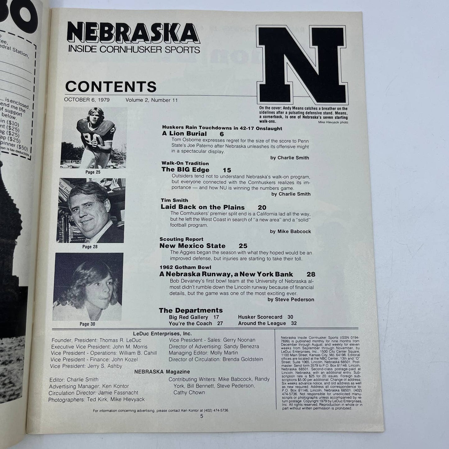 1979 Oct 6 - Nebraska Inside Cornhusker Sports Magazine - Football Walk-Ons TH7