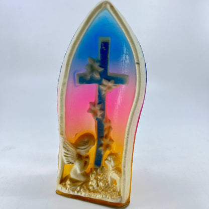 1950s Gurley Novelty Candle Easter Church window Angel Praying at Cross TE7