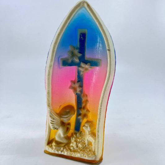1950s Gurley Novelty Candle Easter Church window Angel Praying at Cross TE7