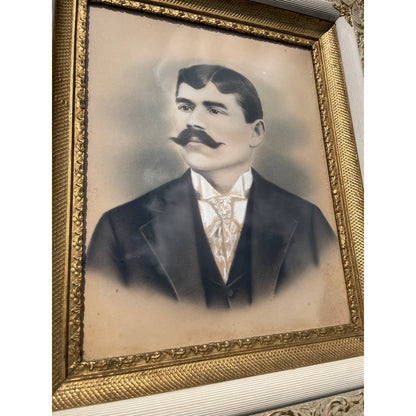 Antique c. 1890 WI Portrait of Man with Mustache in Ornate Frame