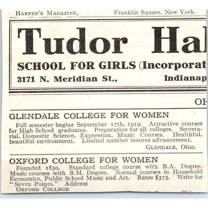 c1920 Magazine Ad -Boys and Girls Camp Harper's School Information Bureau EA3