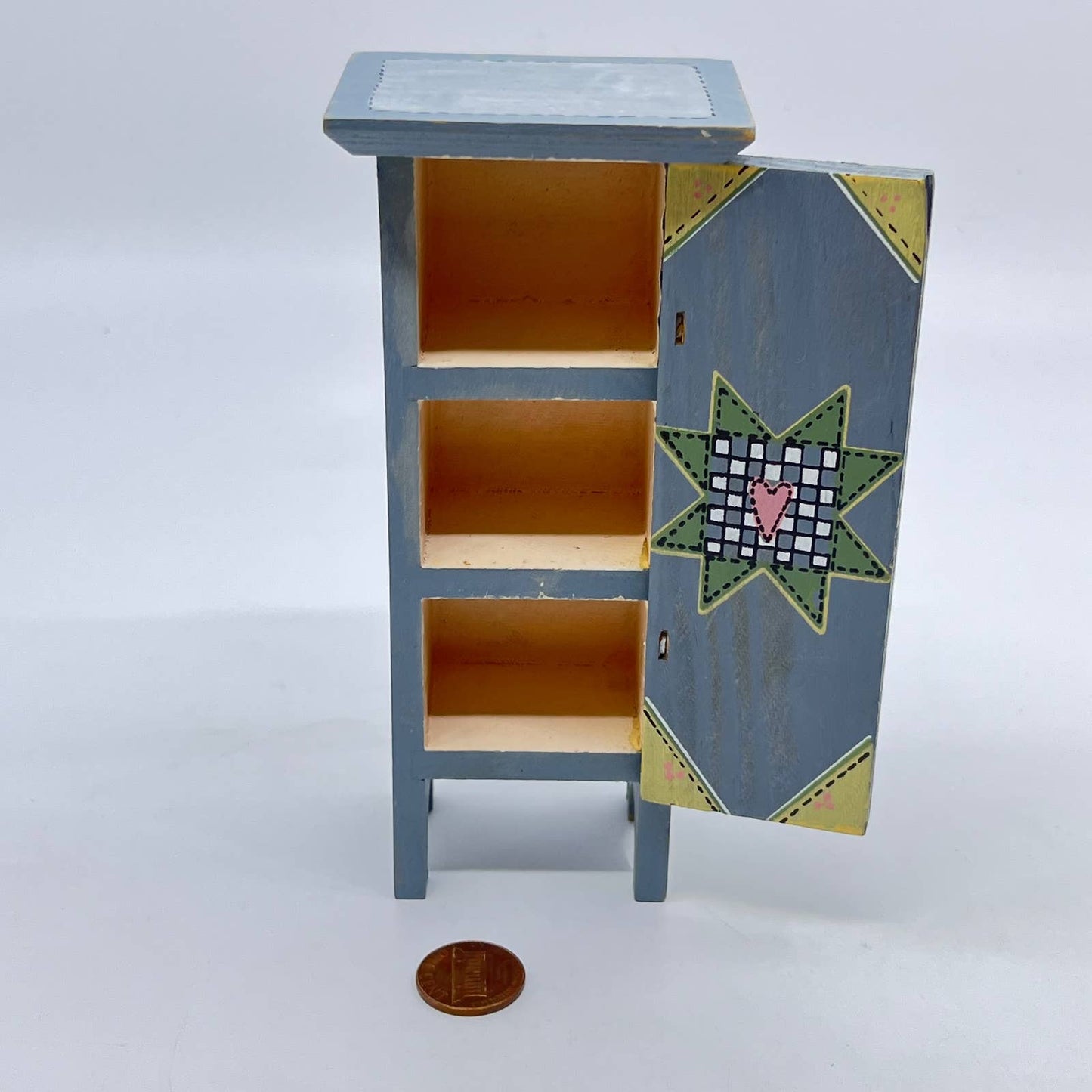Vintage Dollhouse Furniture Handmade Painted Wood Cabinet 5.75 x 3.5” TF4